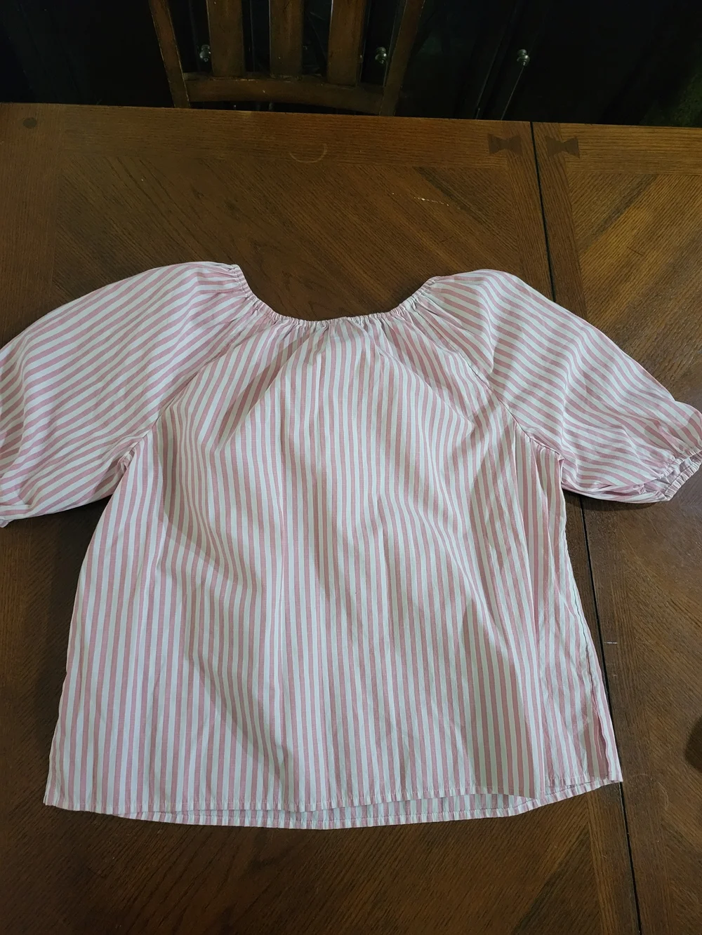 LOFT Pink White Striped Puff Sleeve Blouse L